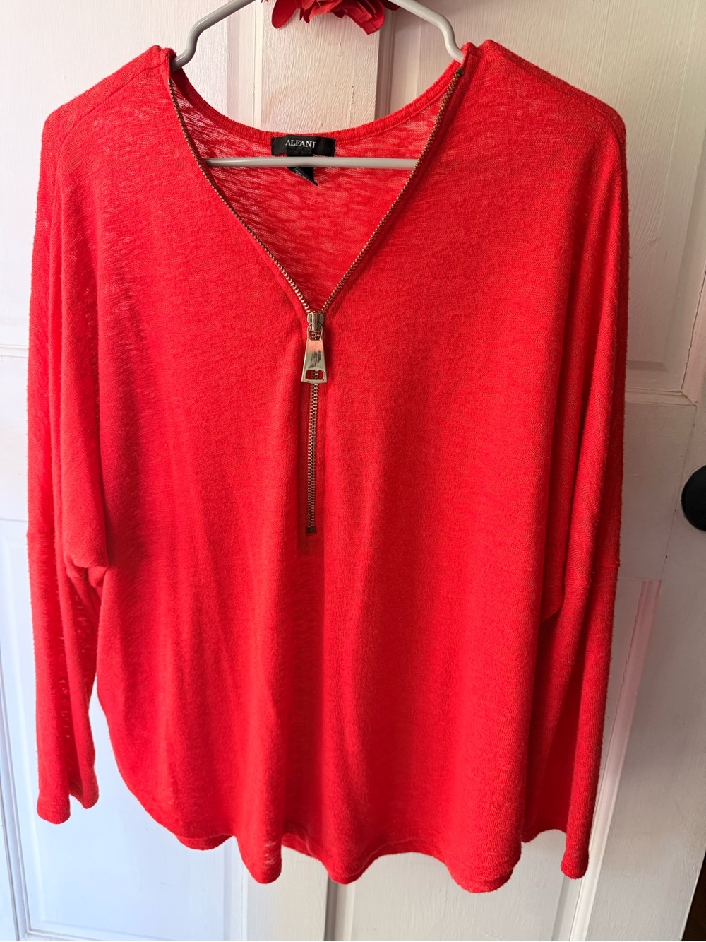 Alfani Bright Red Half-Zip Cowl Sweater